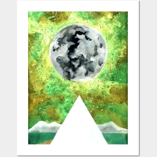 Green and White Moon Pyramid Posters and Art
